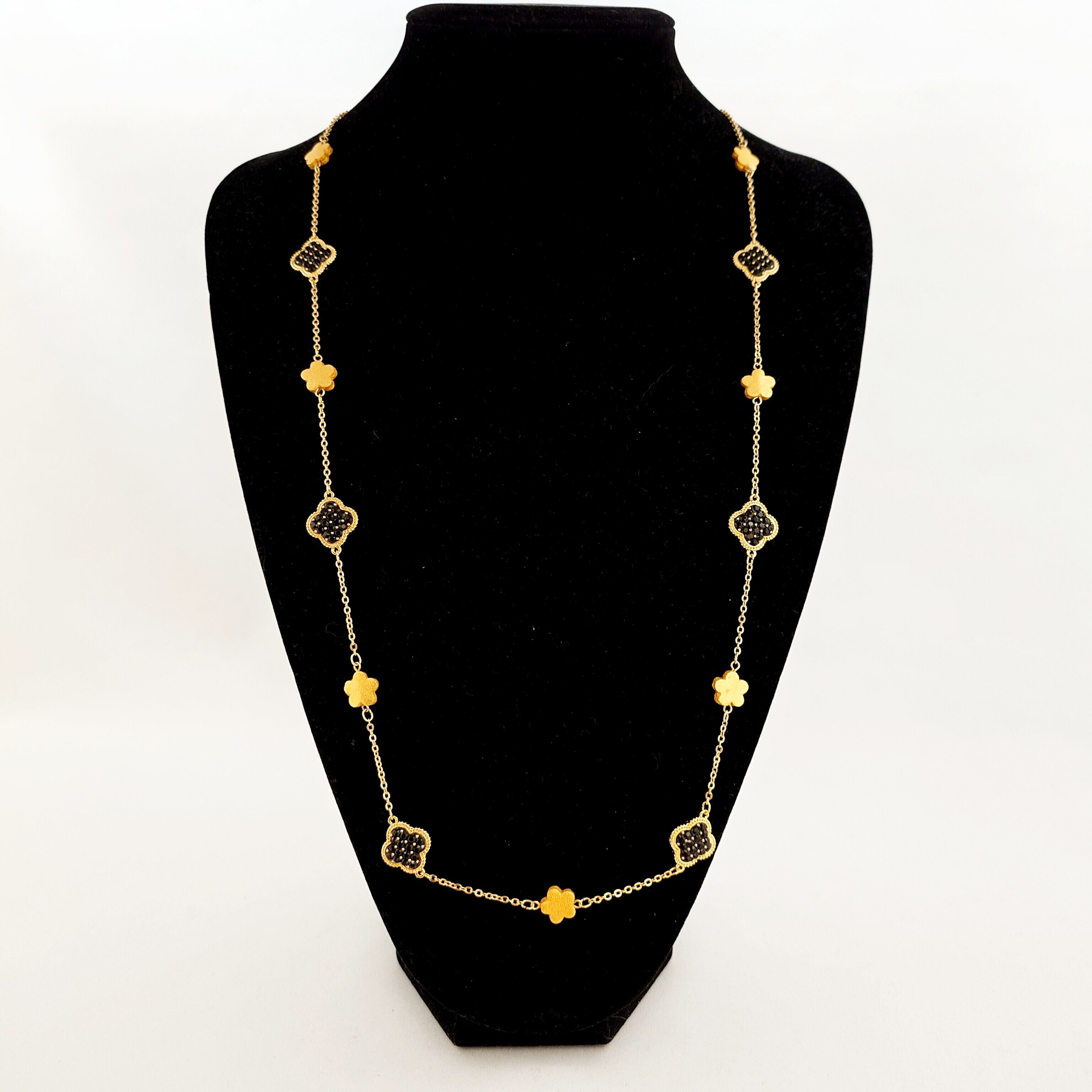 ゴールド・ロングネックレス・ブラッククリスタル | EARSH GOLD