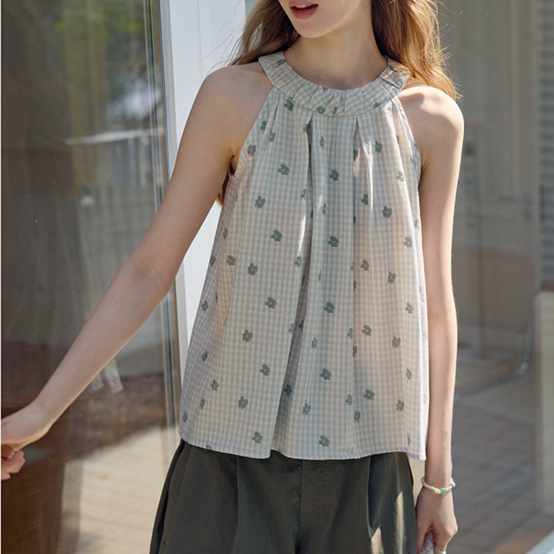 flower check blouse