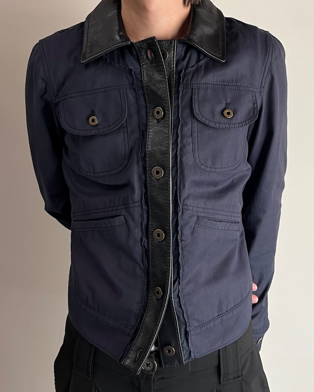 【00's MIUMIU】leather switching trucker jacket