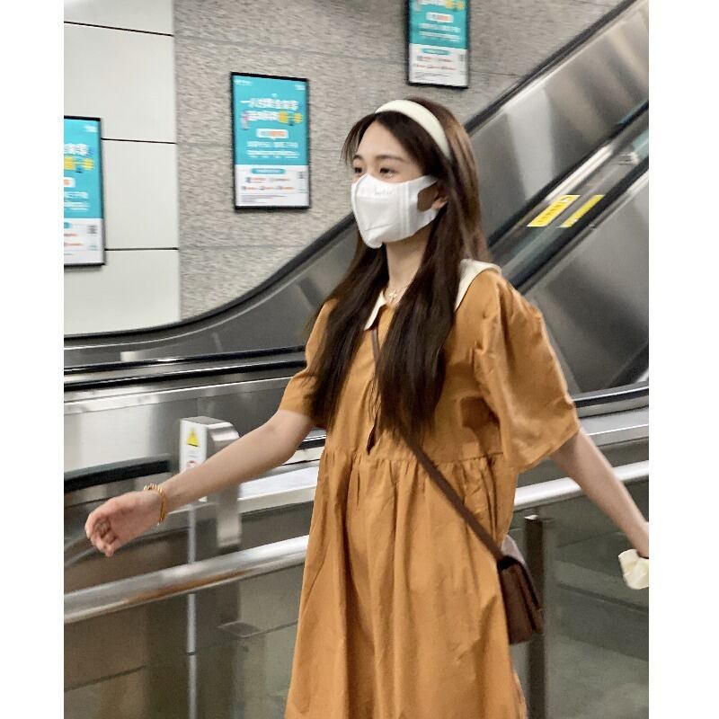 スタンダードカラーウェストスリーブドレス サマースカート レトロ 夏物 萌量不足49885356920