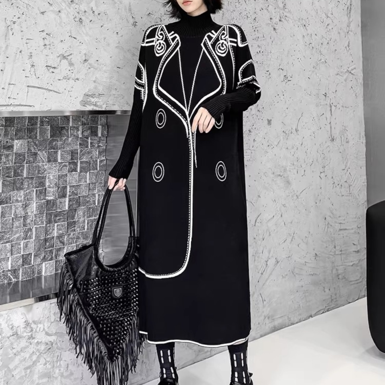 Reversible Knit Sweater Dress | Elegant, Slim-Fit (ME254)