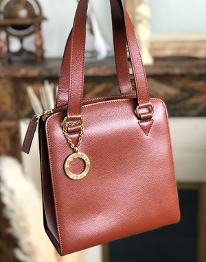 CELINE セリーヌ　ロゴサークル　モチーフ　エンボスレザー　ハンドバッグ　ブラウン　vintage　ヴィンテージ　オールドセリーヌ　2xzih3