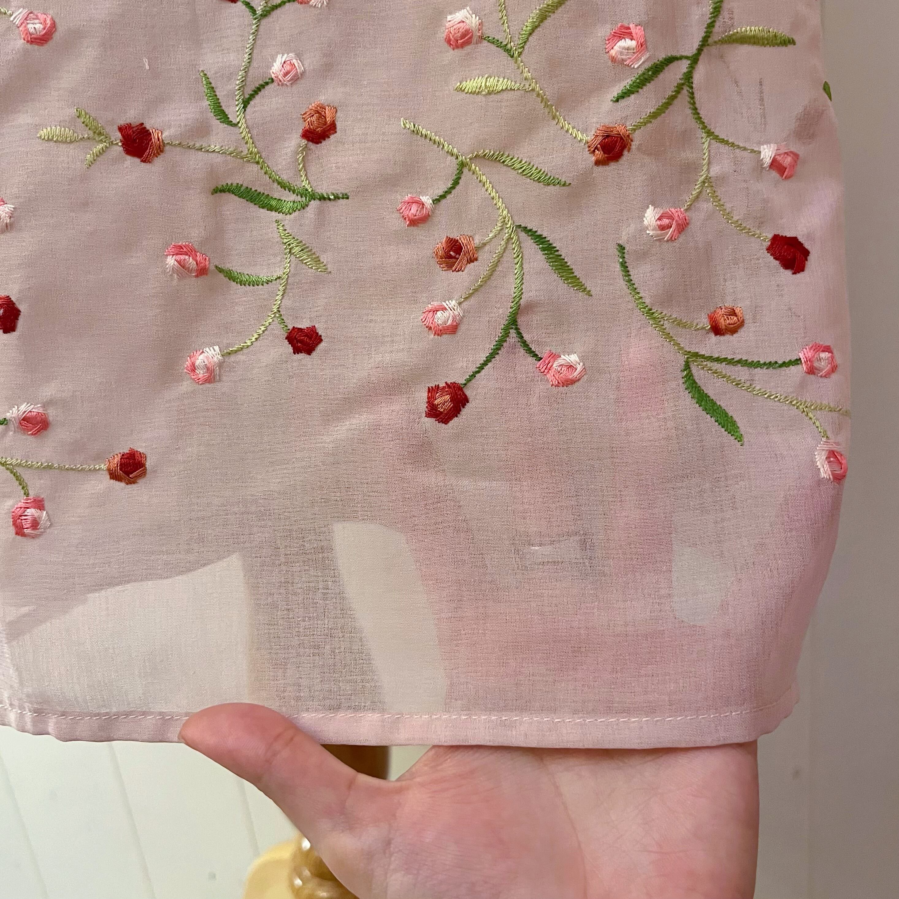 flower embroidery pink sheer one-piece