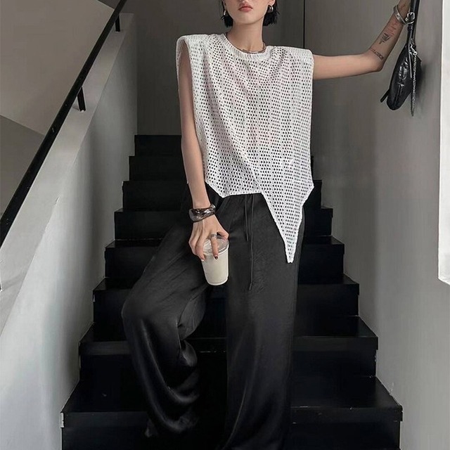 asymmetrical mesh pullover 10947