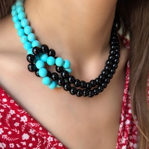 s925 sterling silver turquoise color-block necklace <a1643>