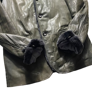 ARMANI COLLEZIONI mouton switching wrinkle leather tailored jacket