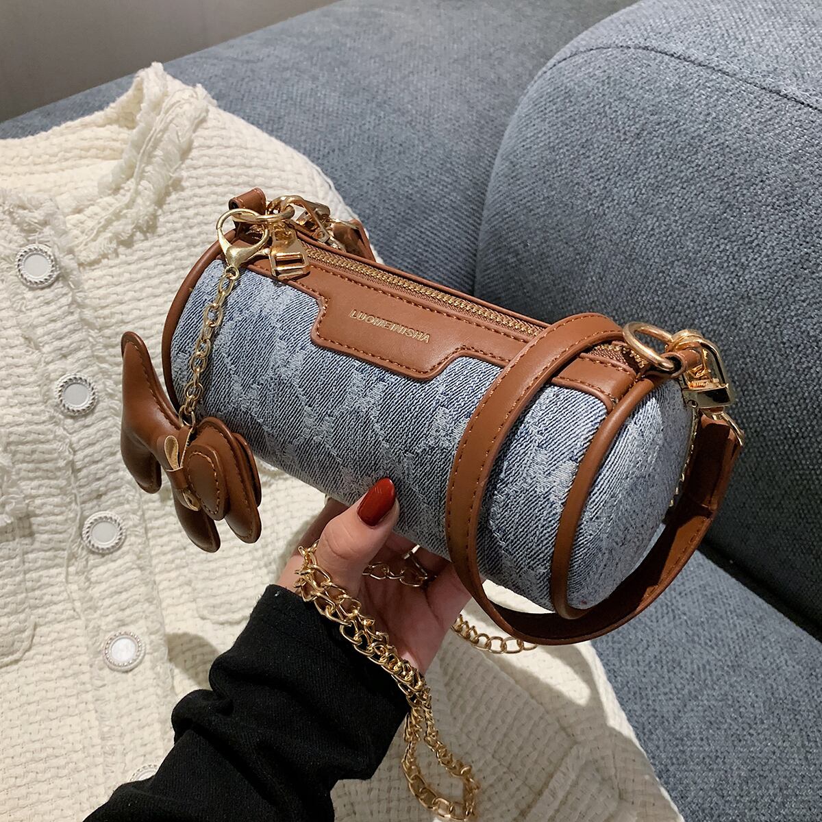 チェーン シングル メッセンジャーバッグ 手作りハンドバック12058062640