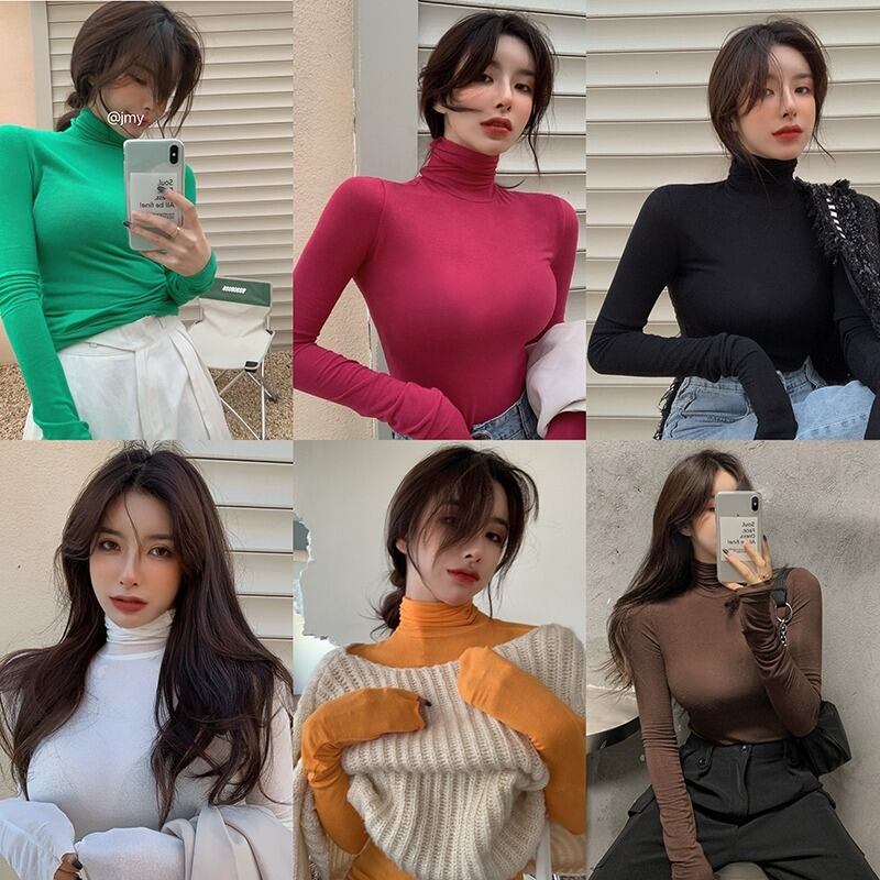 スリムシャツ オータムウィンターソリッド カラー薄手トップス ロング 秋物 冬物 ソリッドカラー ドラファッションホール5242396145