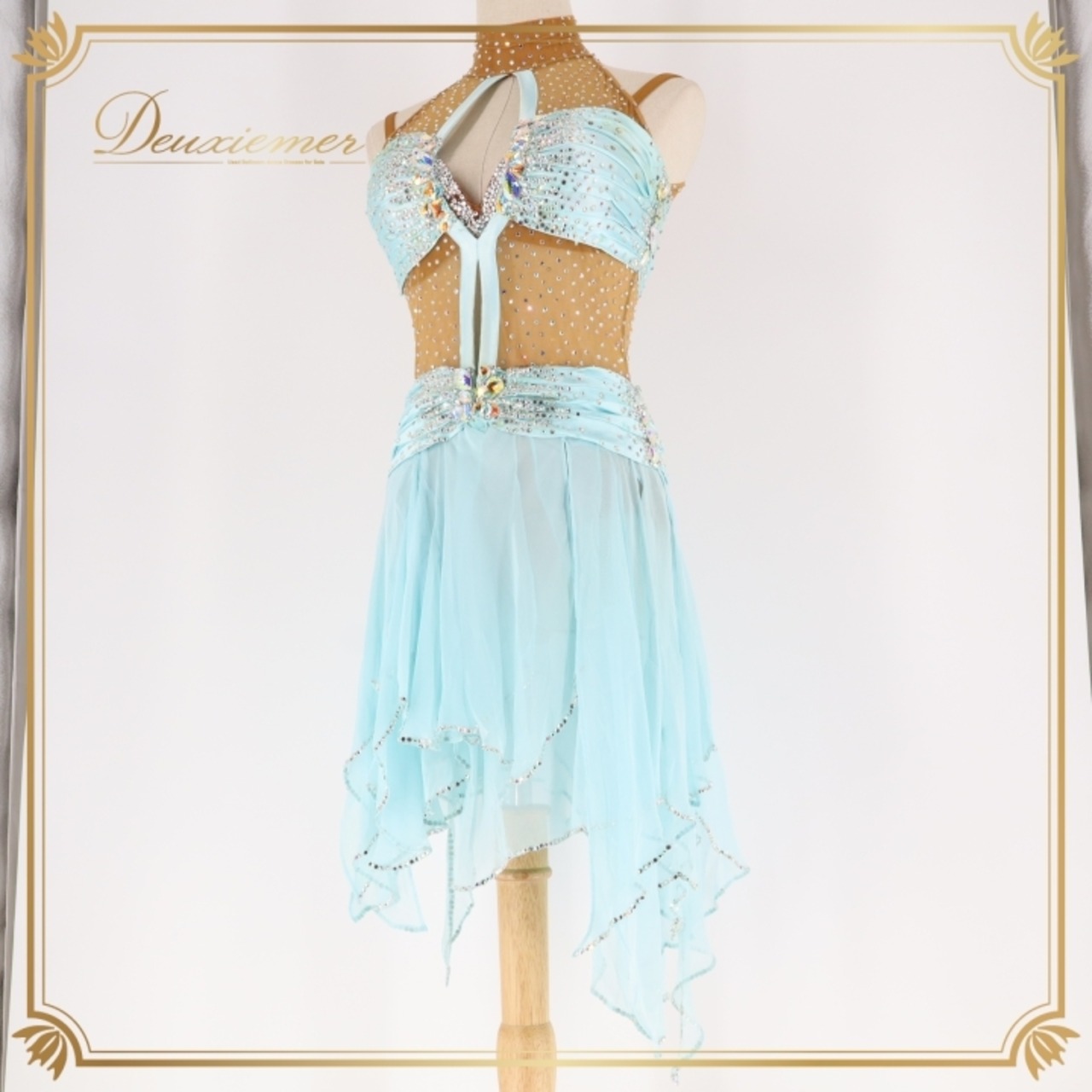 社交ダンス 衣装 ジャンティ gentil ラテン ドレス ワンピース 水色 デモ 競技 ダンス パーティ 発表会 ブルー系 レース 日本製 ラテンダンス おしゃれ 衣装 女性用 スカート 大人用 ダンス衣装 競技会 フォーマル パステルカラー かわいいデザイン