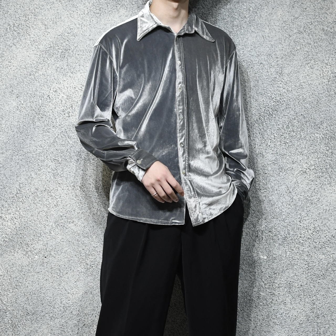 metallic silver velour shirt