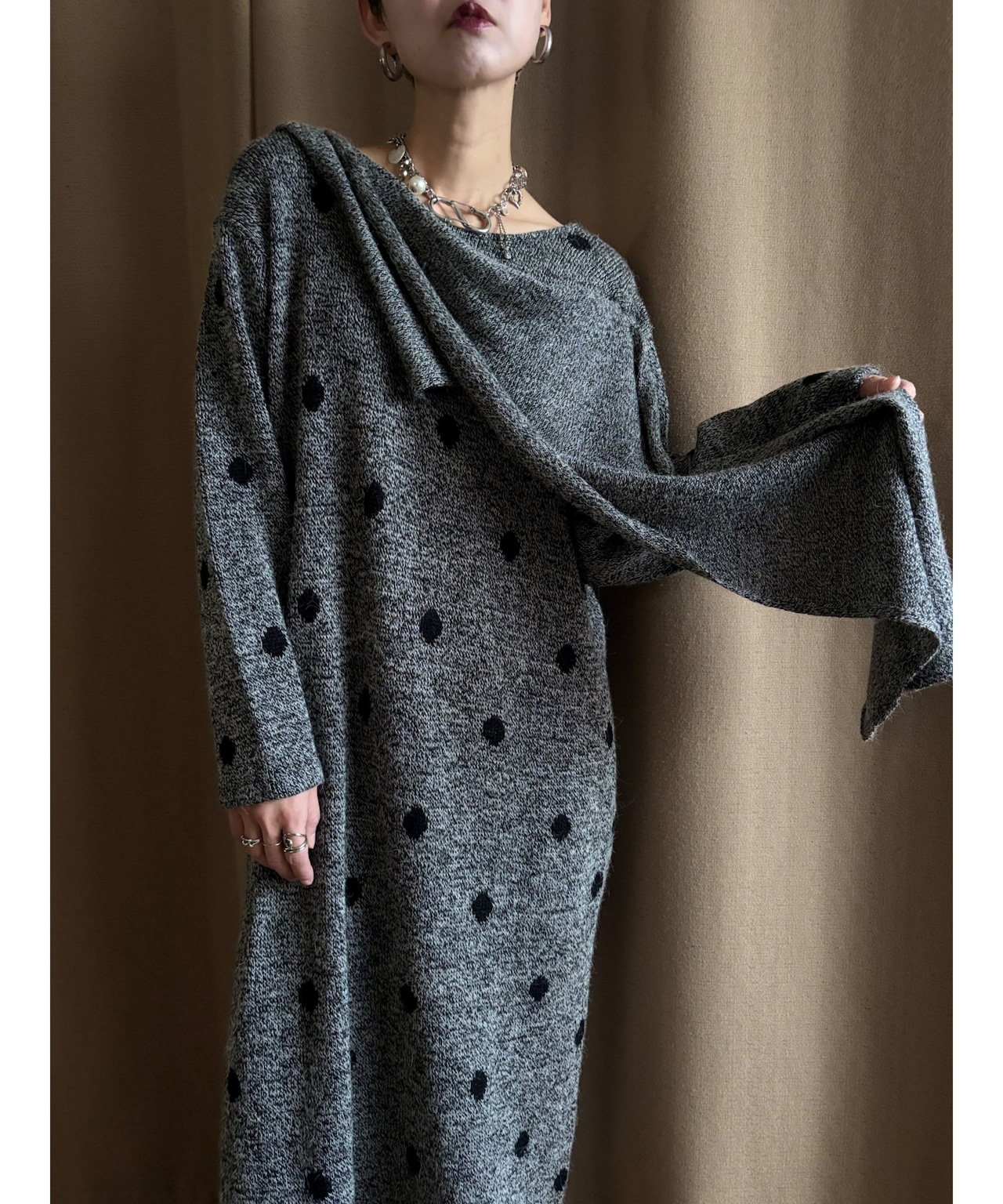 MADE IN JAPAN dot pattern knit dress-5039-10