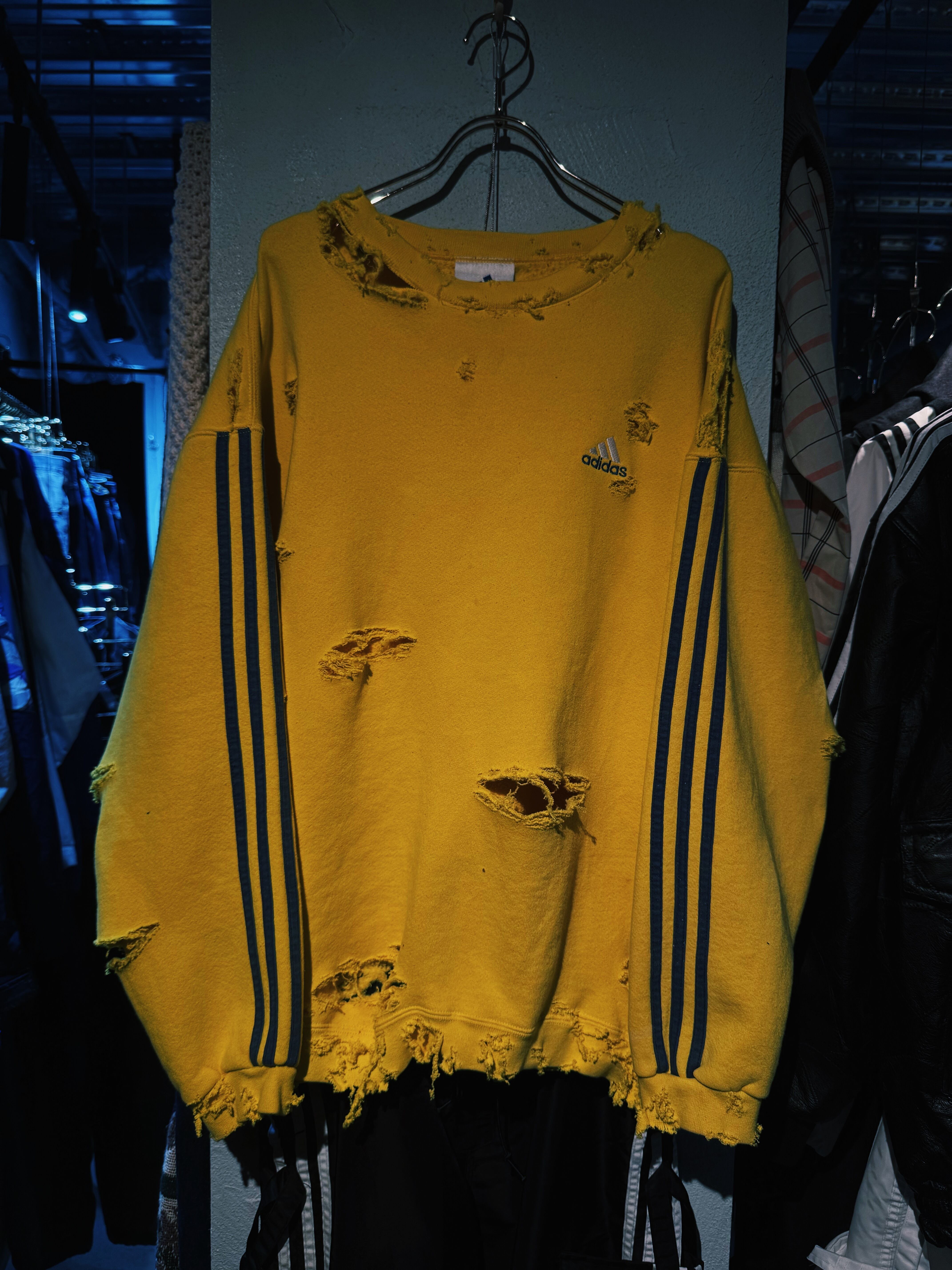 【D4C】90's vintage "ADIDAS" right yellow color boro custom sweat pullover