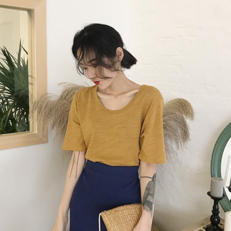 2020年夏の新バージョンのネットレッドファッション鎖骨トップスケミングデザインセンスルーズ半袖Tシャツ女性イントレンド YY-ファッション65276872937