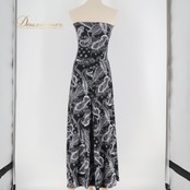 フラダンス 衣装 ワンピース ドレス ブラック系 KHARIS ANGEL ペイズリー柄 ハワイアン アロハ レッスン 練習 フラ ダンス ホワイト系 黒 白 モノクロ モノトーン フレアスカート 華やか 上品 大人っぽい おしゃれ おしゃれなデザイン ステージ カジュアル