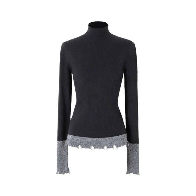 Contrast cuff hem knit top C1414
