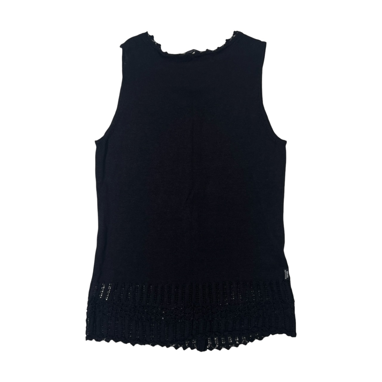 Mademoiselle NON NON マドモアゼルノンノン リネン100% レース切替 ノースリーブ ニットベスト M/ネイビー