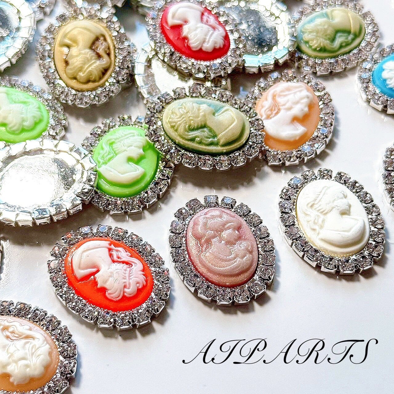 デコパーツ 貼り付け カボション カメオ 真鍮製 ガラスラインストーン