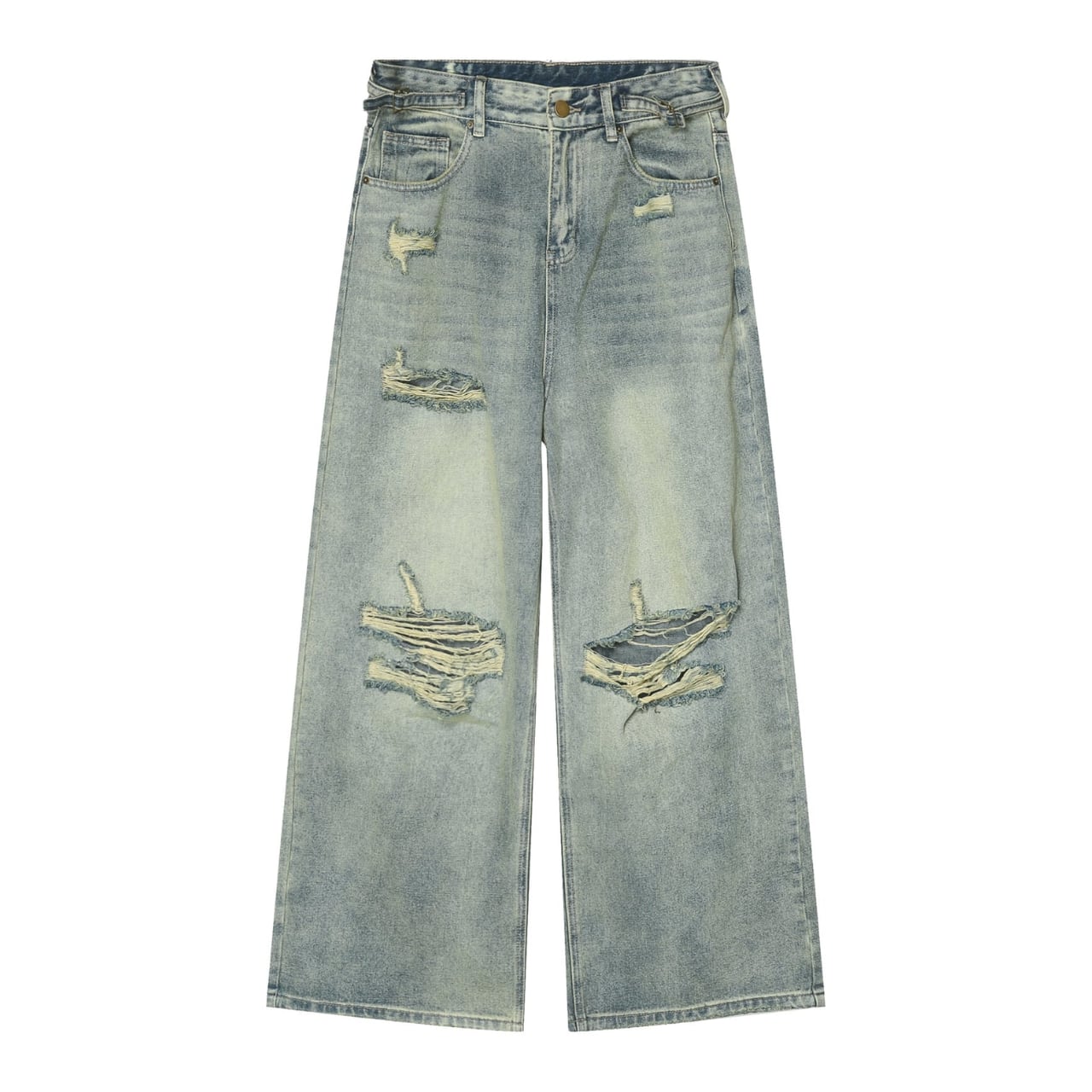 Washed Damaged Denim Pants 0007