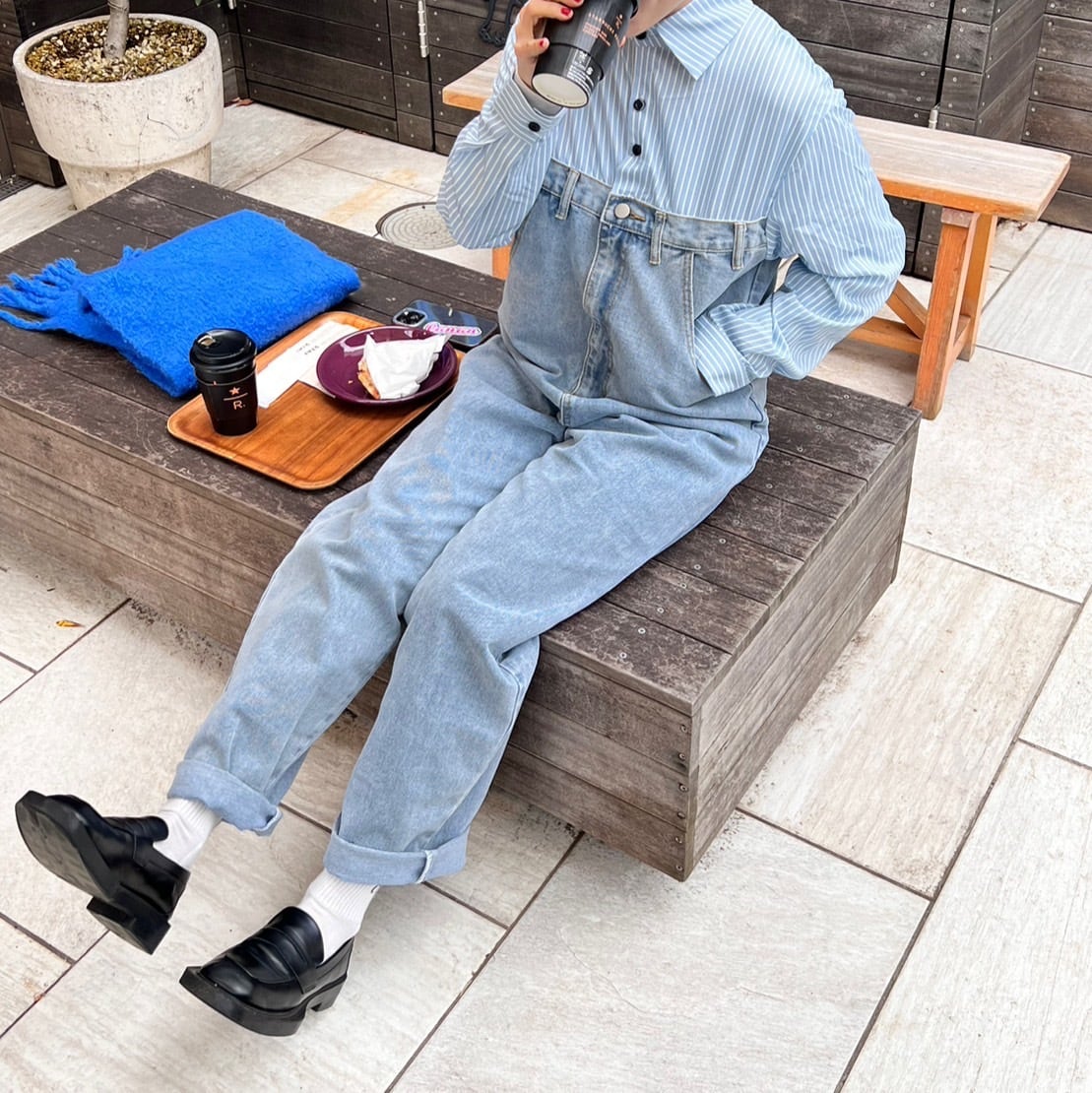 ストライプシャツデニムロンパース_LN01742 | lanan(ラナン)