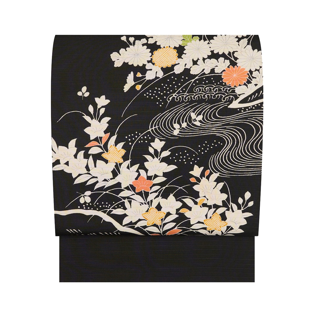 流水に草花模様 絽塩瀬名古屋帯【中古】 | かわの屋