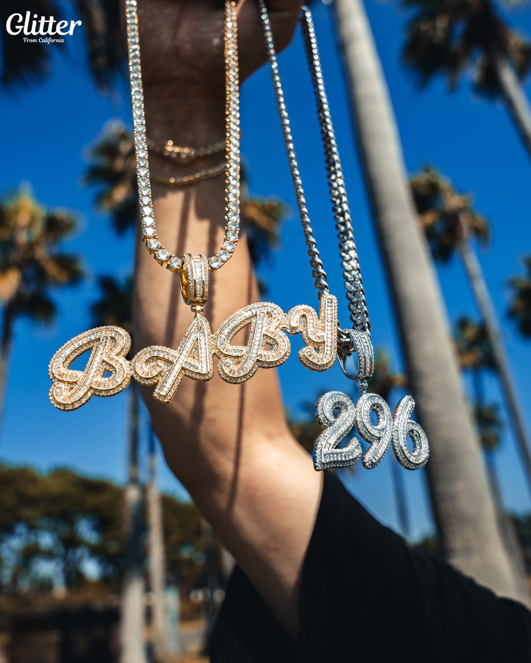 Iced Out Baguette Custom Pendant | Glitter Iced Out Baguette Custom Pendant | Glitter