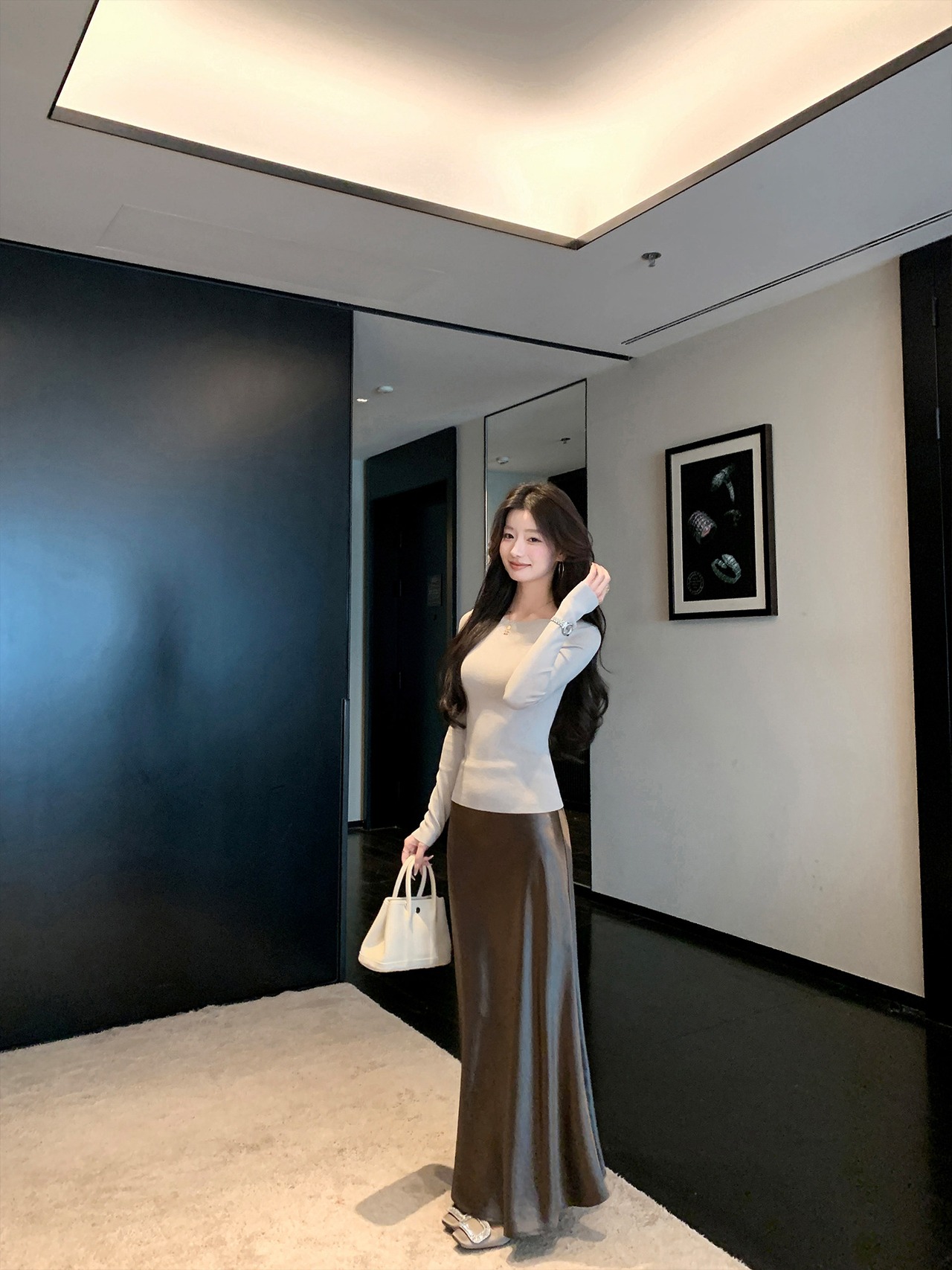 A-line draped long skirt【H00076】