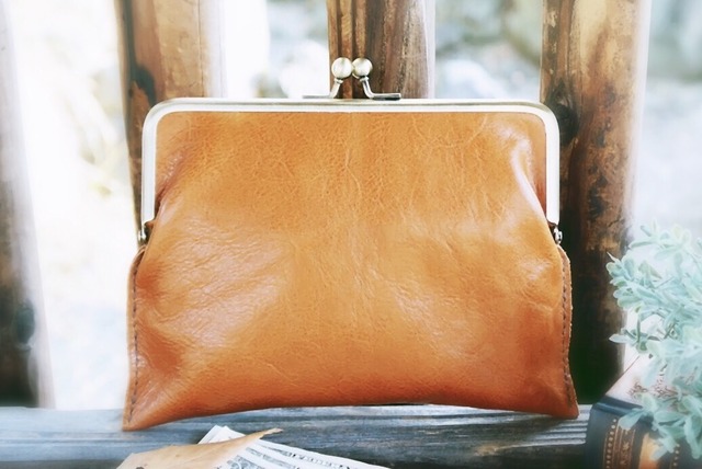 leather antique gamaguchi pouch handmade ● 手作り牛革アンティークがま口クラッチバッグポーチハンドメイド