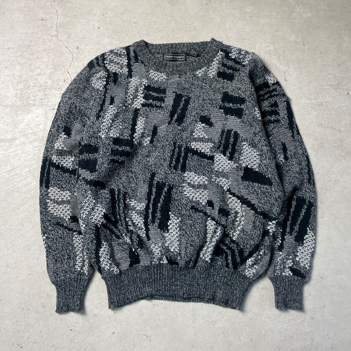 Peter England 総柄 アクリルニットセーター メンズXL 古着 ビンテージ 