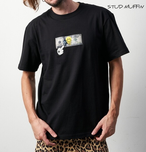 STUD MUFFIN スタッドマフィン コットン天竺 DOLLAR パッチ 半袖 Tシャツ メンズ トップス ブラック 314-02566