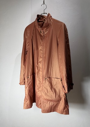 EUR coral champagne coated stand collar zip coat