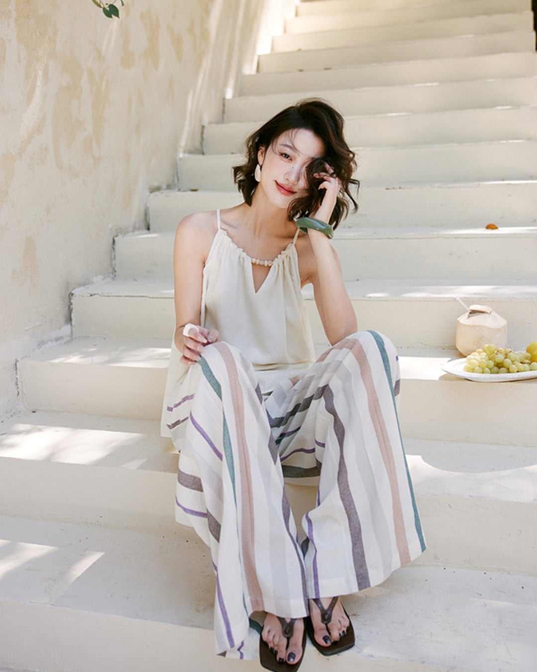 マルチカラーストライプワイドパンツ S25390