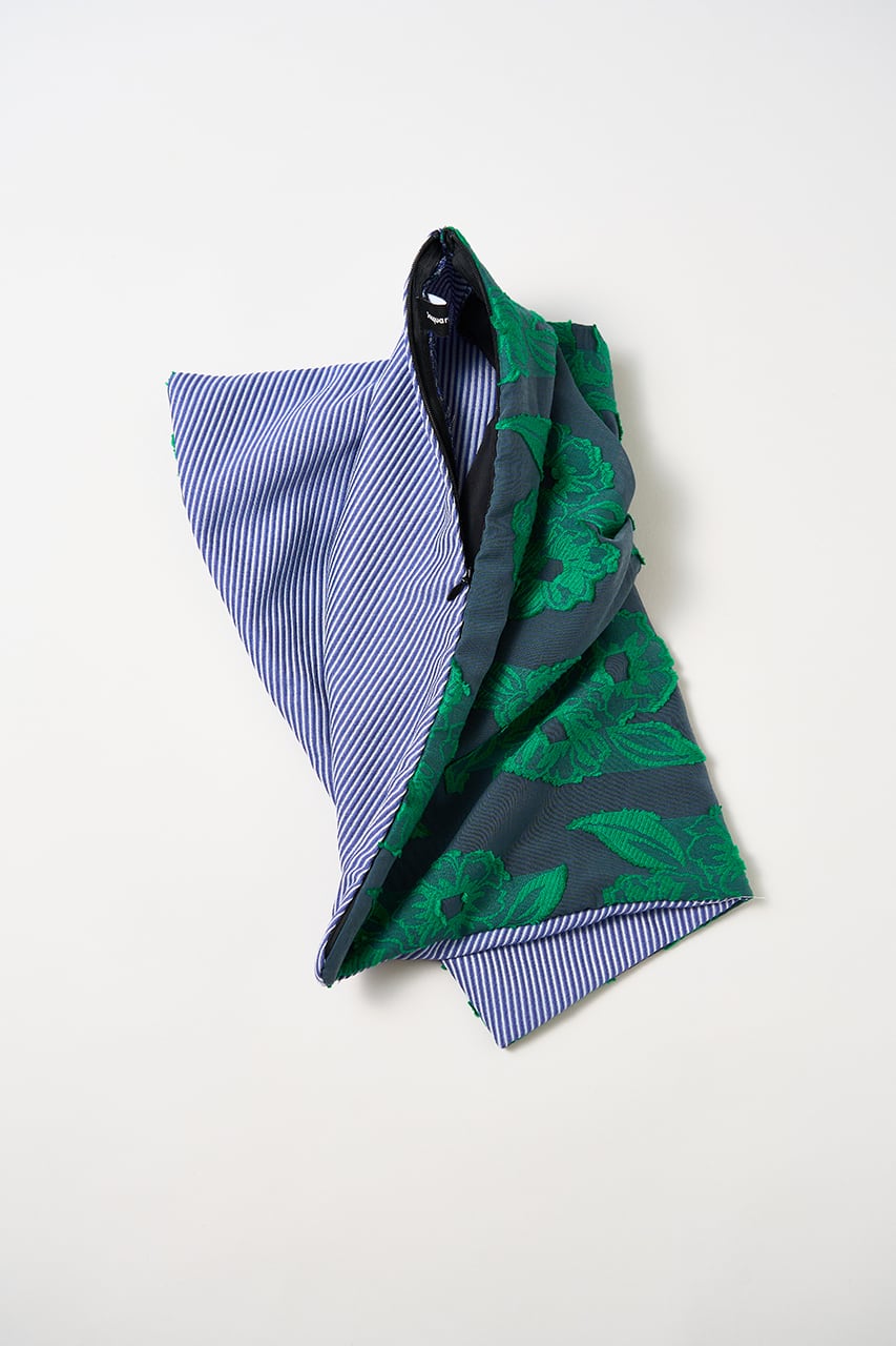 Cushion cover / green flower × blue stripe / M | Jacquard Works