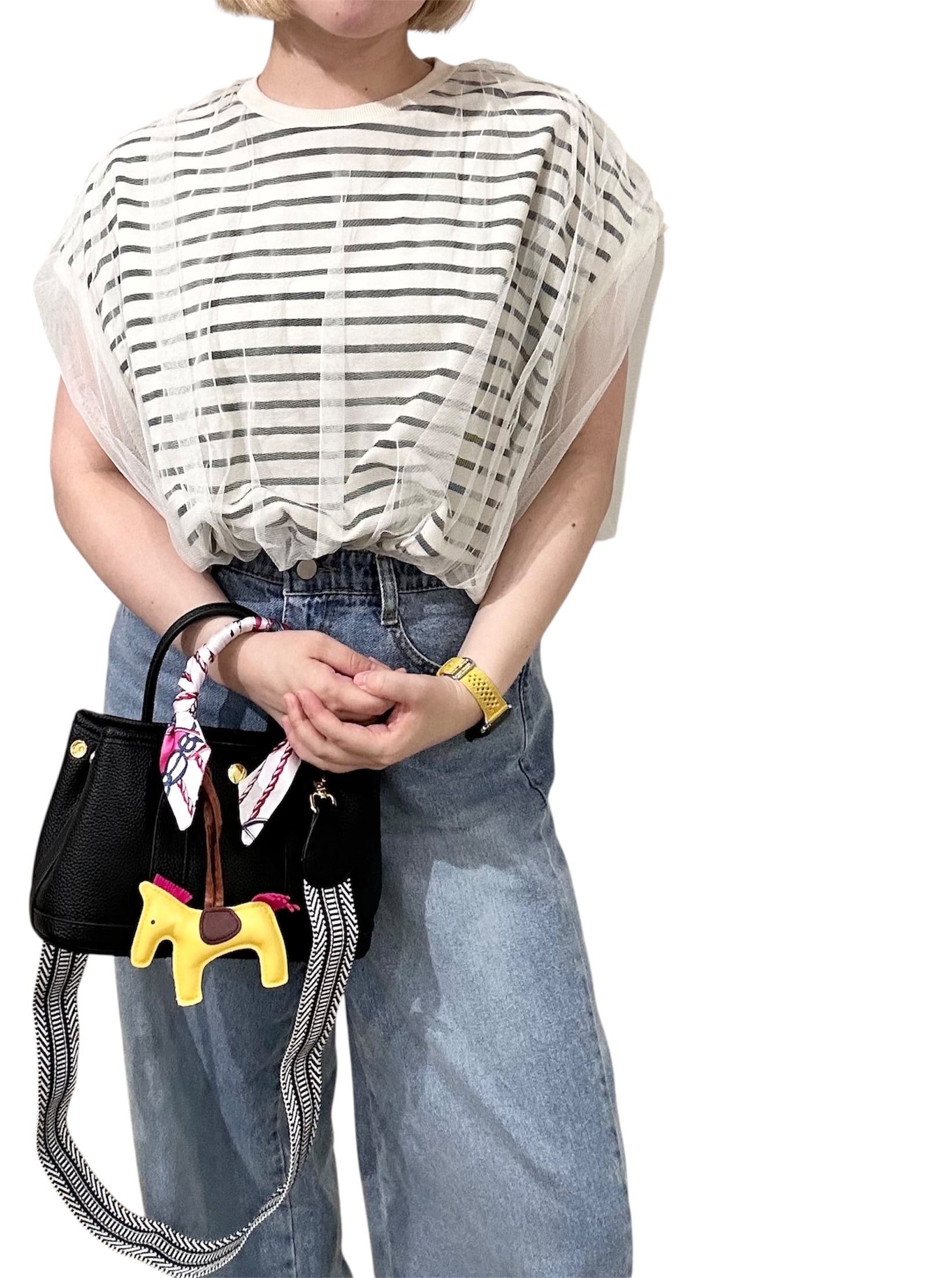 T411 ボーダーXチュール トップス T411 ボーダーXチュール トップス