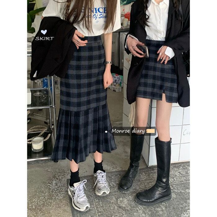 格子柄スカート スプリングプリーツAライン 春物 モンロー51397979611