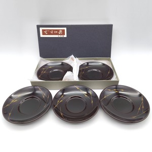 山中漆器・茶托・溜塗・芽張り柳・5客揃・No.260718-04・梱包サイズ60
