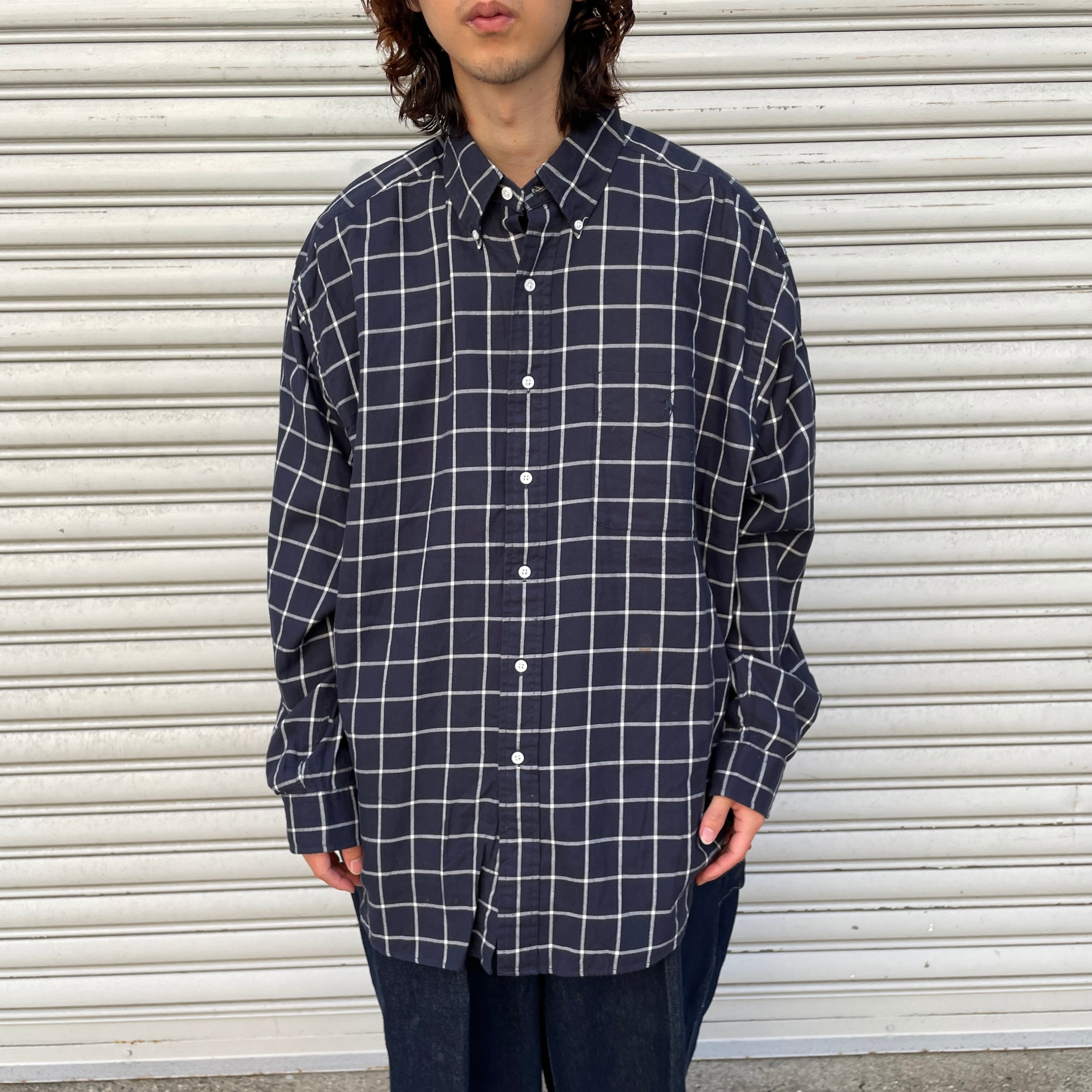 送料無料』90s ラルフローレン BIG SHIRT 格子チェックボタンダウン 