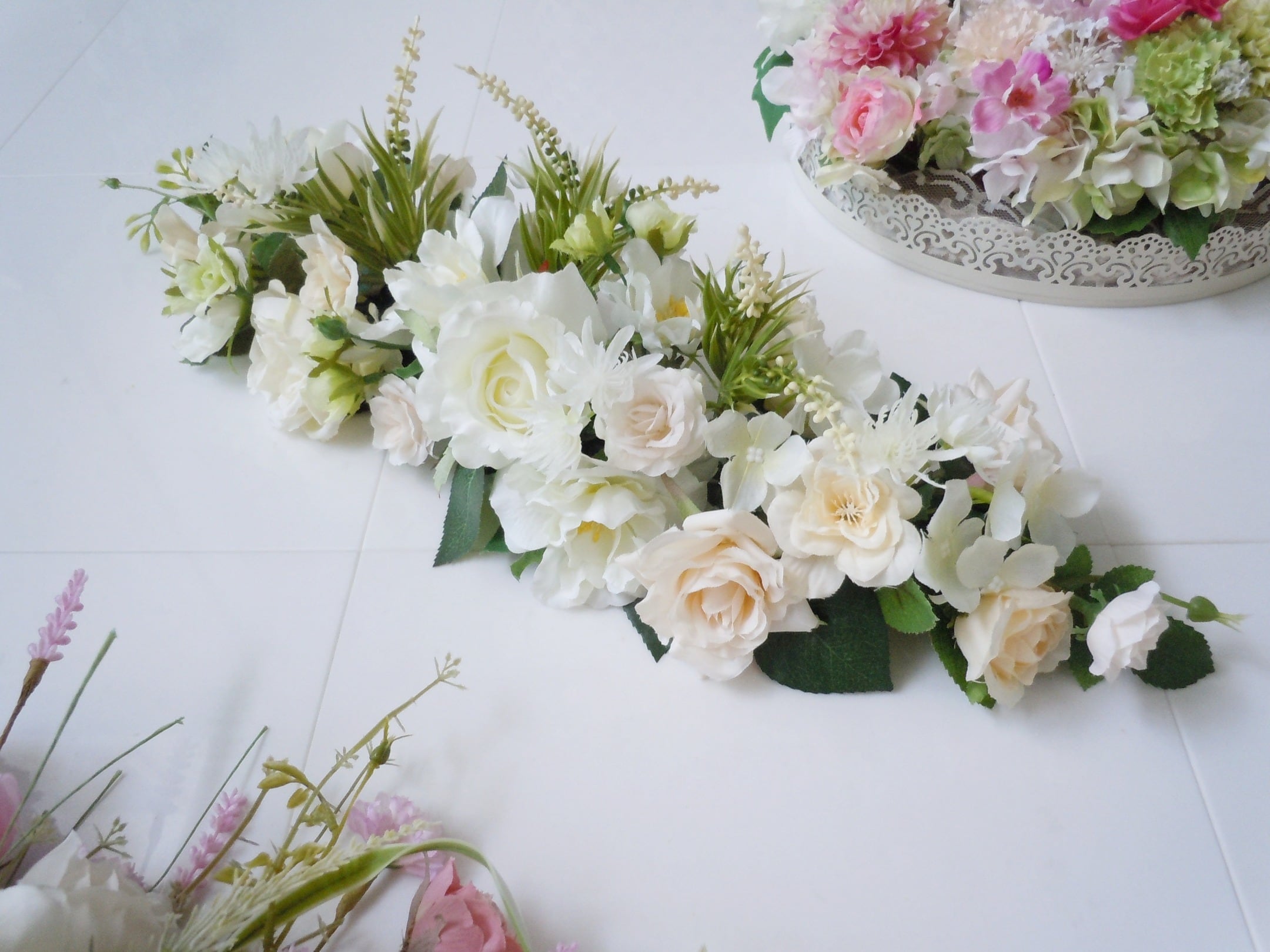 ◇ナチュラル テーブル装花＊ホワイト＆グリーン◇ウエディング受付