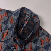 Johnbull ジョンブル 総柄 半袖シャツ 柄シャツ M/グレー×オレンジ メンズ サンプル品