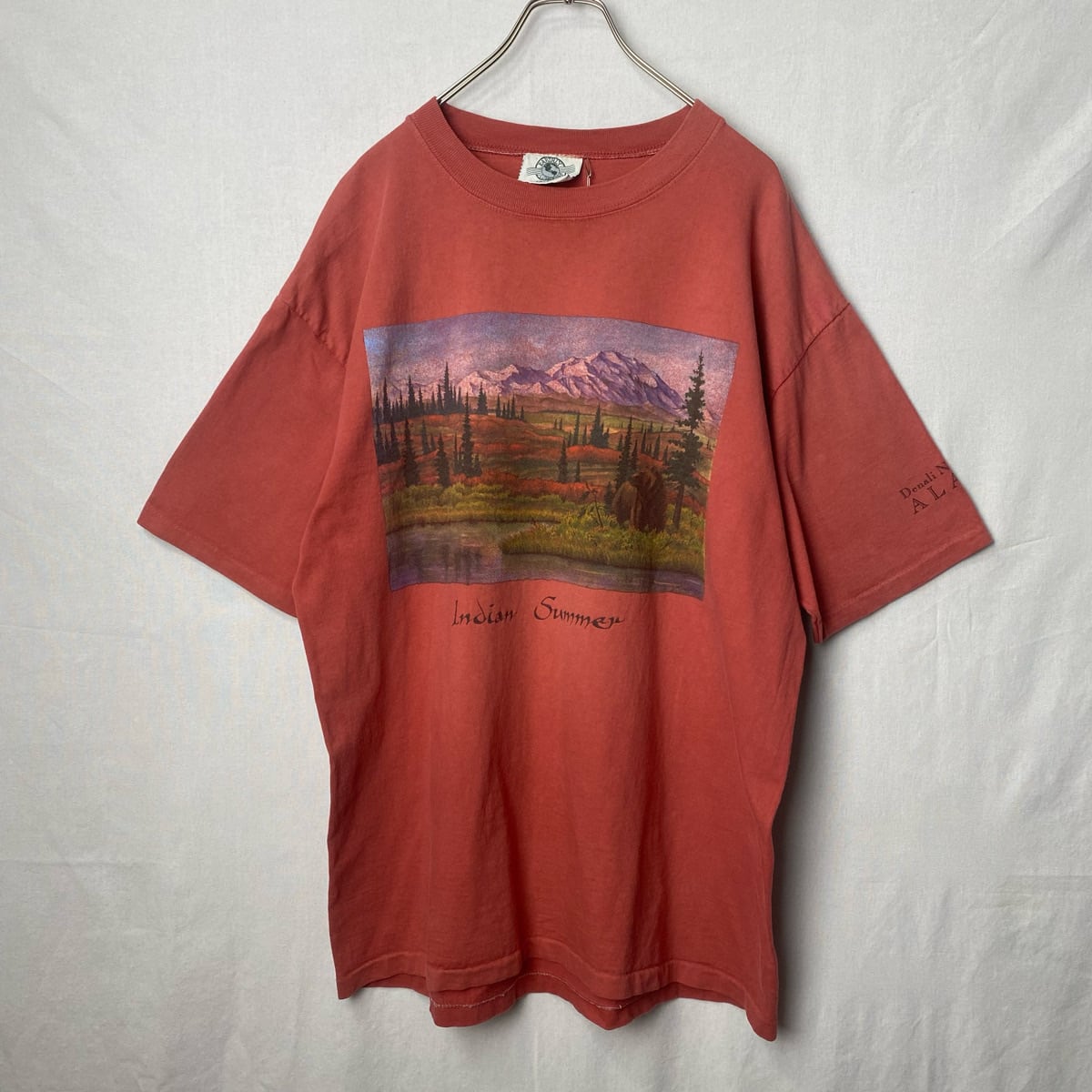 90s 風景 熊 アートTシャツ 古着 赤 レッド USA製 ヴィンテージ