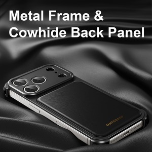 ◆iPhone17/16/Pro/Pro Max◆ Metal × Genuine Leather Back Panel Phone Case / メタル 本革 レザー バックパネル スマホケース