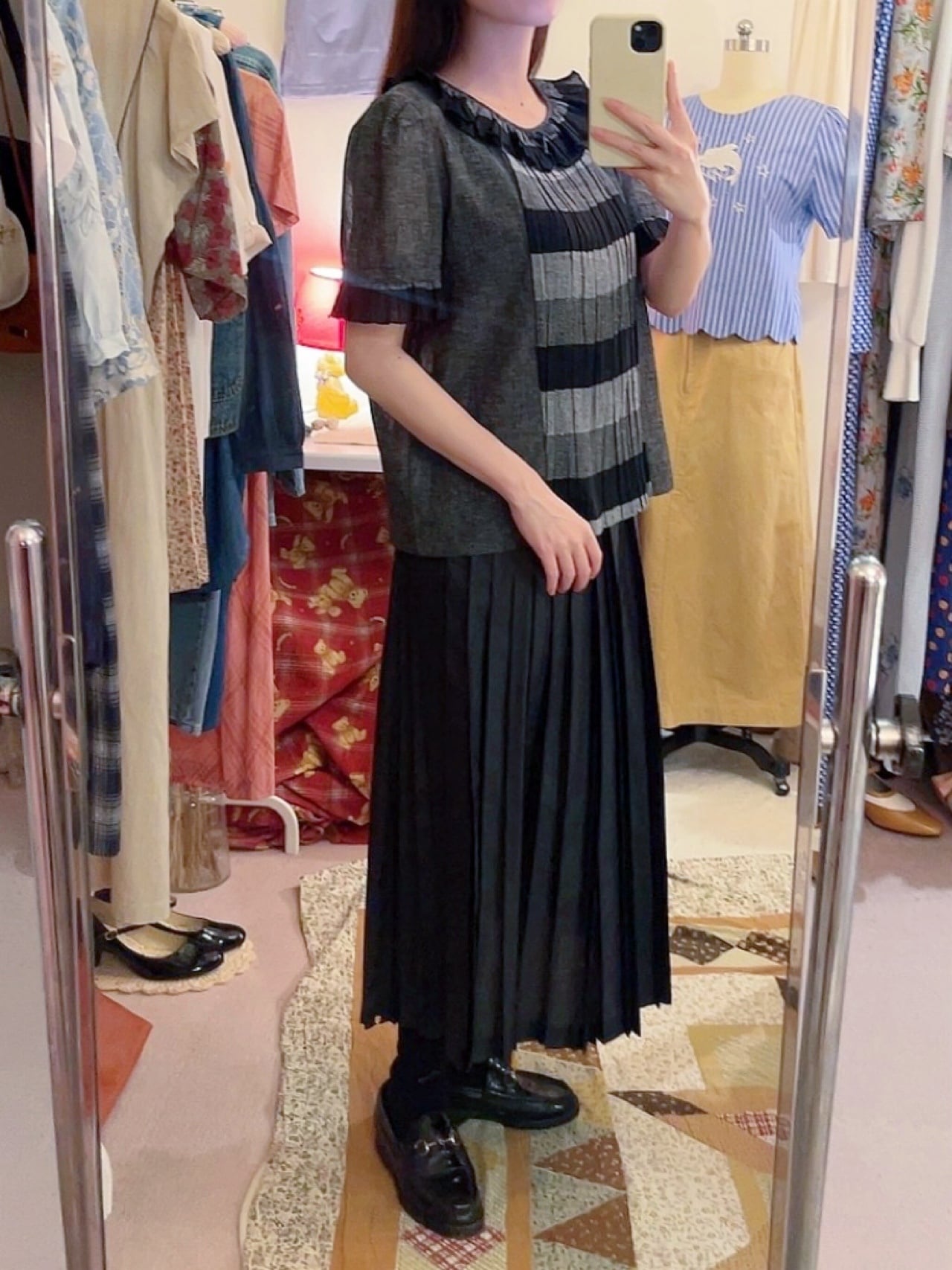 black crisp polyester pleats skirt
