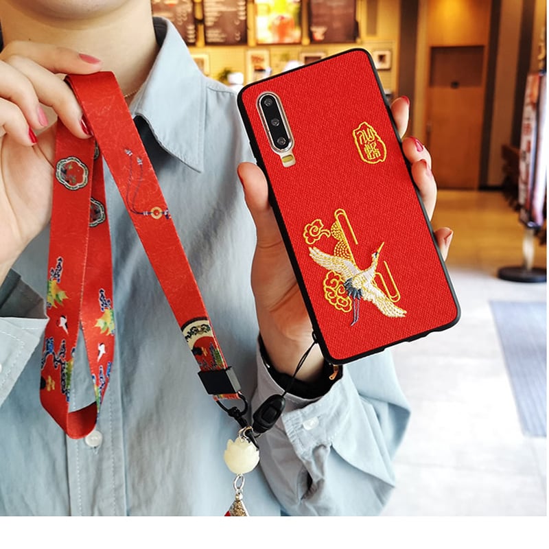 Youpinシリーズ チャイナ風携帯ケース 鶴 刺繍 2color選択可能 Iphone 11 11pro 11promax Xr X Xs Xs Max 7 8 Plus レッド ブラック Elegant
