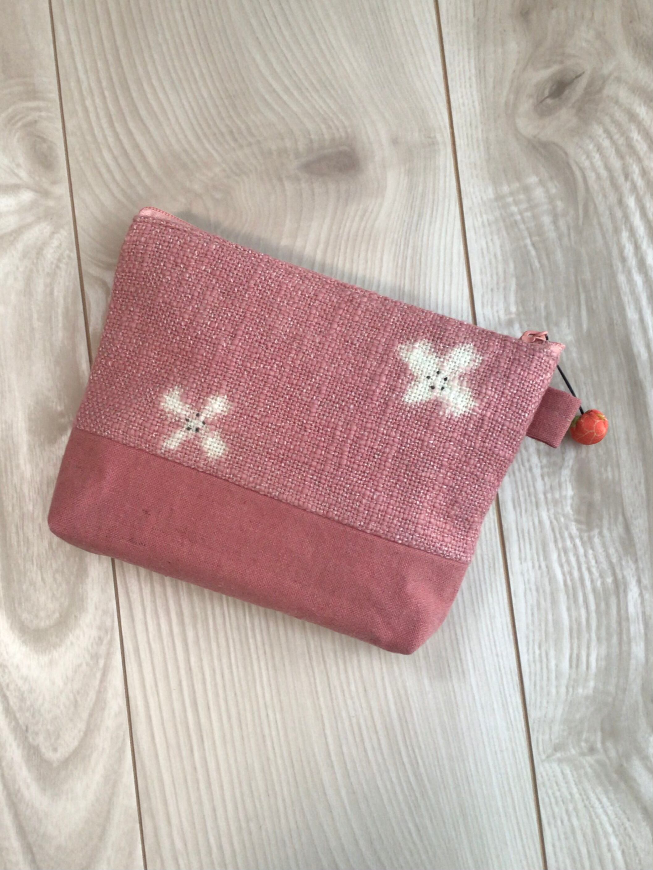 マチ付きポーチ(茜染花柄) | 藍楽布