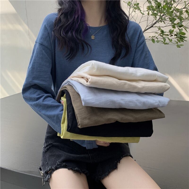 トップス オータムルーズホワイトTシャツ シャツ スプリング ロング コットン 春物 秋物 ピュア 萌量不足3650423325