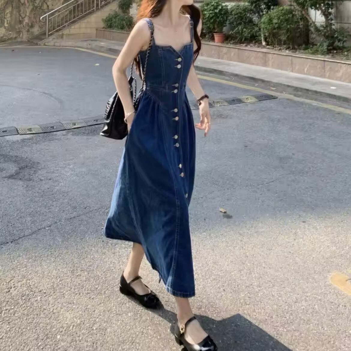 デニムAラインジャンパースカート