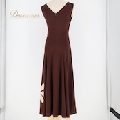 フラダンス 衣装 ワンピース ドレス プリマブティック ブラウン系 prima boutique ティアレ柄 ノースリーブ ラメ シンプル かわいい 華やか 鮮やか 明るい 茶 白 金 ハワイアン アロハ ハワイアンプリント フラ ダンス レッスン 練習