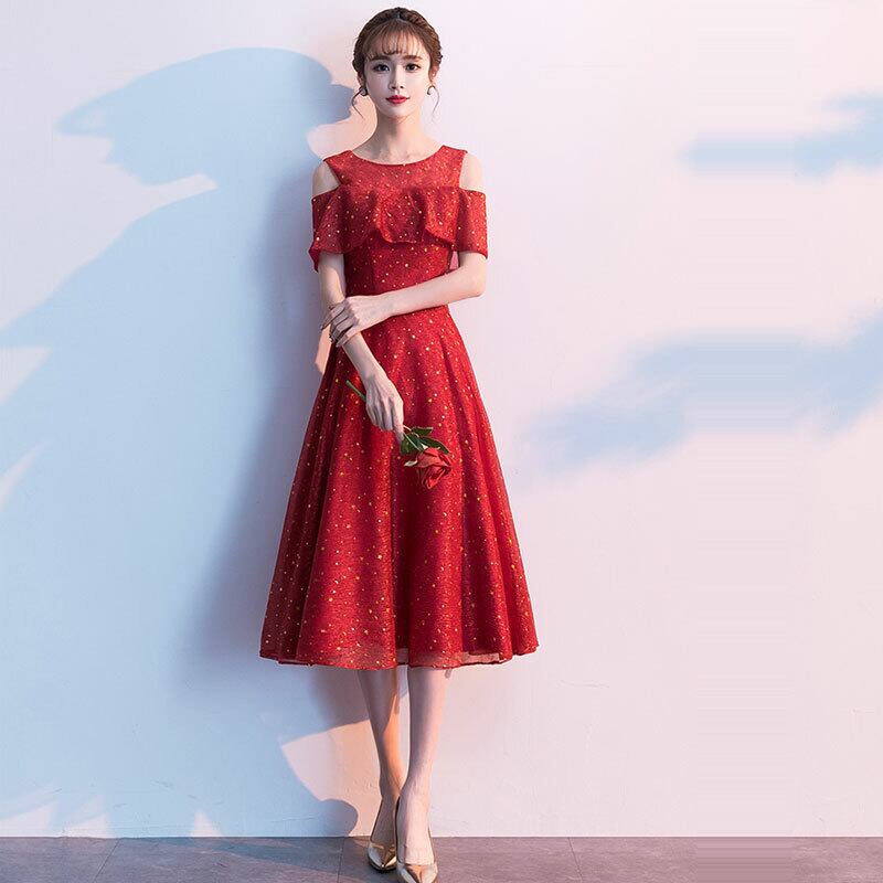 パーテイードレス Aライン ハイウエスト 着痩せ オリジナル エレガント ドレス レッド 大きいサイズ S M L Ll 3l 4l Dresszone