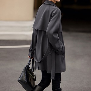 フラップ付きダブルブレストミドル丈コート W01143