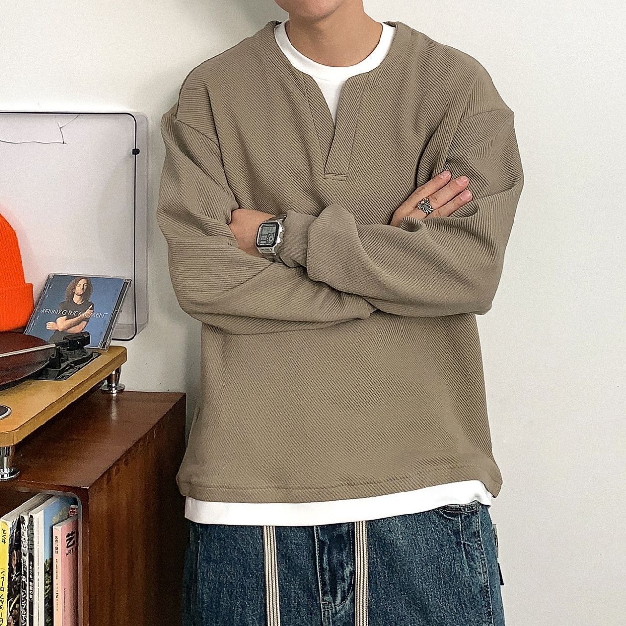 フェイクツーピース重ね着風ロングTシャツ　1125