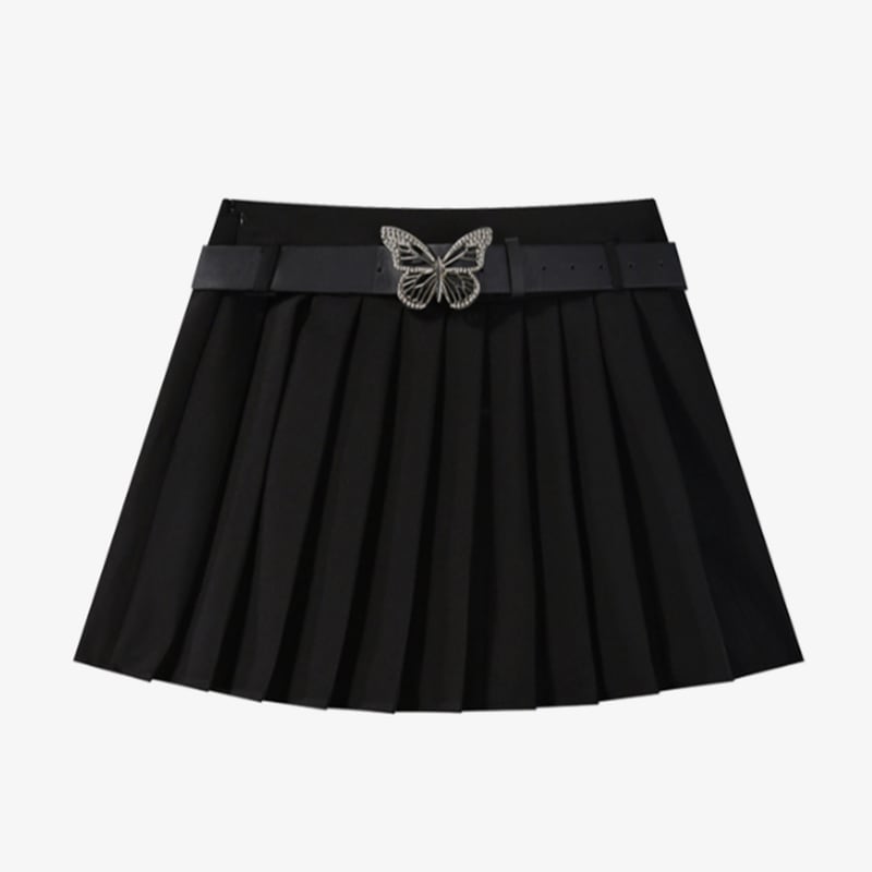 High-waisted Pleated Skirt with Butterfly Buckle A-line Silhouette la1412